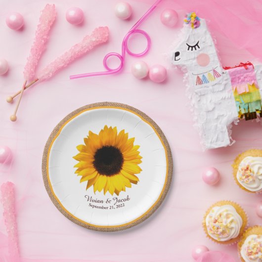 Assiettes En Carton Tournesol rustique et Mariage Burlap (Fête)
