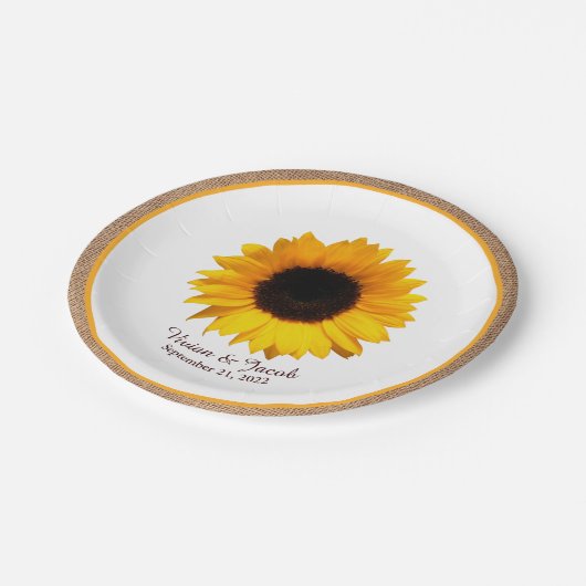 Assiettes En Carton Tournesol rustique et Mariage Burlap (Angle)
