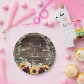 Assiettes En Carton Tournesol rustique et Mariage de bois Rose (Fête)