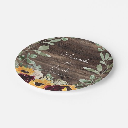 Assiettes En Carton Tournesol rustique et Mariage de bois Rose (Angle)