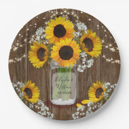 Assiettes En Carton Tournesol rustique et Mariage Mason Jar