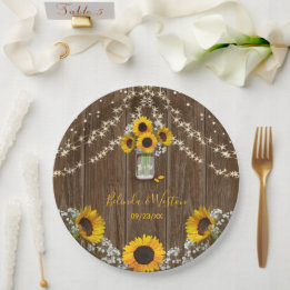 Assiettes En Carton Tournesol rustique et Mariage Mason Jar