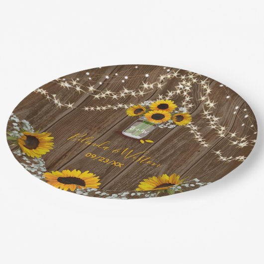 Assiettes En Carton Tournesol rustique et Mariage Mason Jar (Angle)