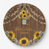 Assiettes En Carton Tournesol rustique et Mariage Mason Jar (Devant)
