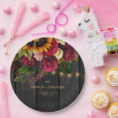 Assiettes En Carton Tournesol rustique et rose mariage personnalisé (Fête)