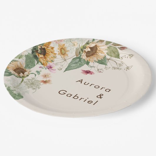 Assiettes En Carton Tournesol Rustique Plaques en papier Mariage beige (Angle)