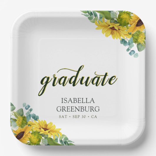 Assiettes En Carton Tournesol Script Graduation Party (Recto)