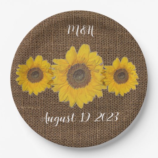 Assiettes En Carton tournesol trio en burlap look - mariage rustique (Devant)