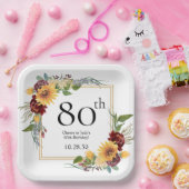 Assiettes En Carton Tournesols 80e anniversaire (Fête)