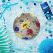 Assiettes En Carton Tournesols - Bourgogne et bleu marine Automne rust (Fête)