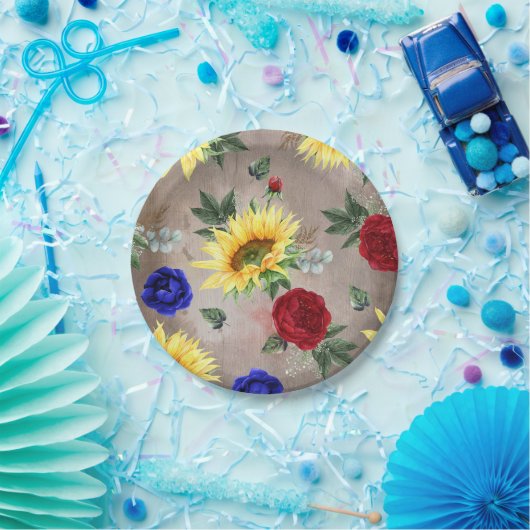 Assiettes En Carton Tournesols - Bourgogne et bleu marine Automne rust (Fête)