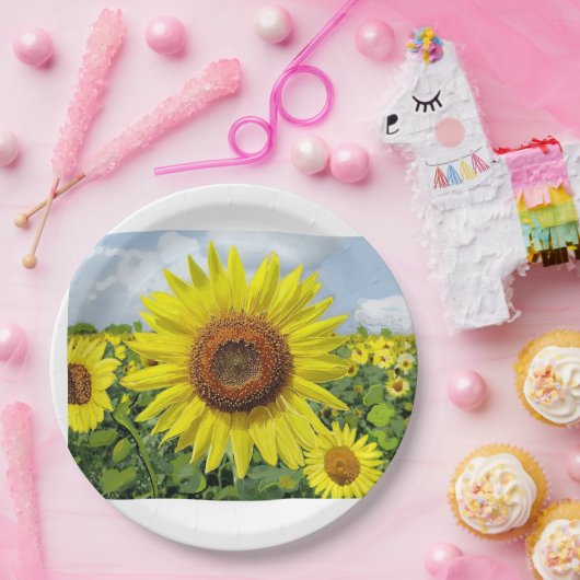Assiettes En Carton Tournesols dans l'abondance art numérique imprimé  (Fête)