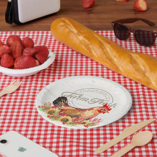 Assiettes En Carton Tournesols et poulets de la ferme frais