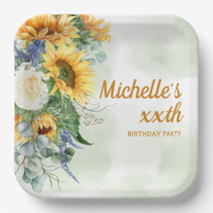 Assiettes En Carton Tournesols Eucalyptus Botanique Anniversaire Femme