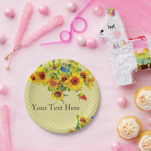 Assiettes En Carton Tournesols jaunes et Polka point Plaque en papier (Fête)