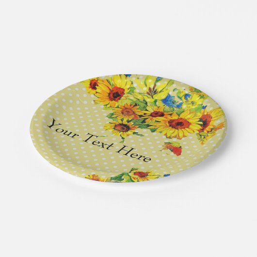 Assiettes En Carton Tournesols jaunes et Polka point Plaque en papier (Angle)