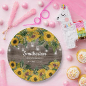 Assiettes En Carton Tournesols Rustique Chaîne de bois Lumières (Fête)