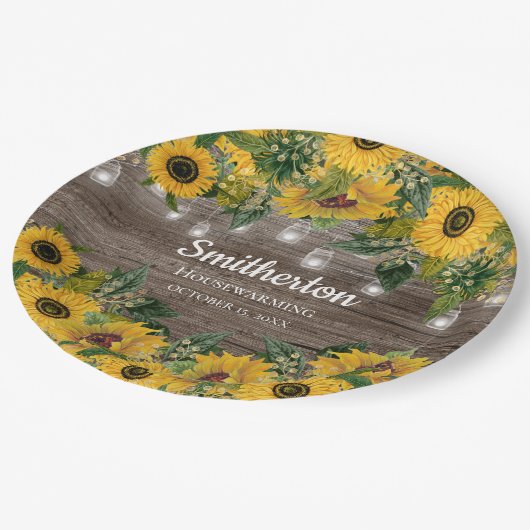 Assiettes En Carton Tournesols Rustique Chaîne de bois Lumières (Angle)