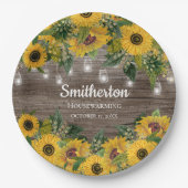 Assiettes En Carton Tournesols Rustique Chaîne de bois Lumières (Devant)