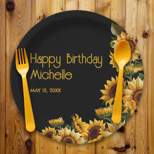 Assiettes En Carton Tournesols Rustique Élégant Joyeux Anniversaire
