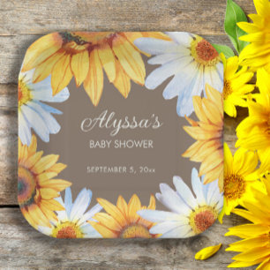 Assiettes En Carton Tournesols rustiques Marguerites blanches Fête pré