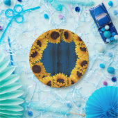 Assiettes En Carton Tournesols rustiques Marine Bleu Grange Bois (Fête)