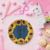 Assiettes En Carton Tournesols rustiques Marine Bleu Grange Bois (Fête)