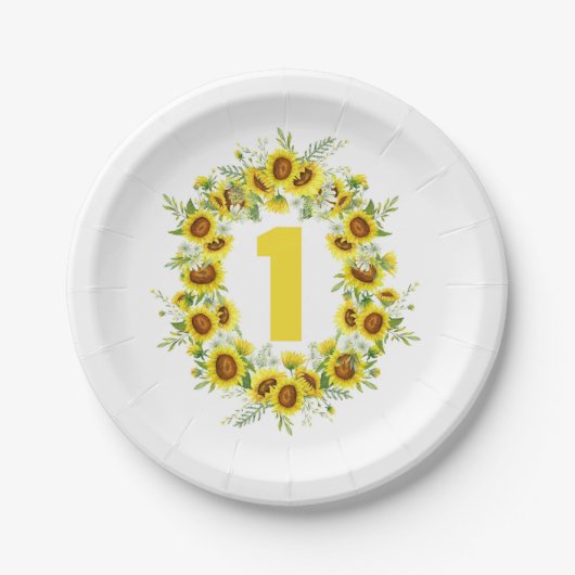 Assiettes En Carton Tournesols Une première plaque d'anniversaire (Devant)