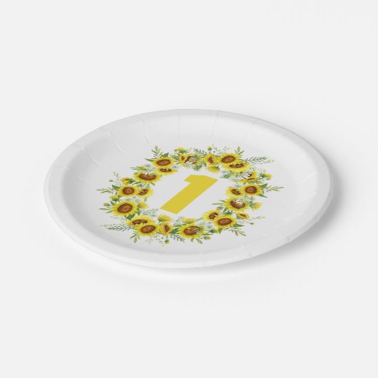 Assiettes En Carton Tournesols Une première plaque d'anniversaire (Angle)