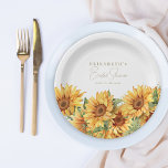 Assiettes En Carton Tournesols verdure élégante douche nuptiale<br><div class="desc">Vibrant jaune tournesol fleuris bouquet bordé de feuillage verdoyant faisant boho chic printemps été jardin d'automne jardin nuptiale plaques personnalisées en papier avec whimsical élégant moderne script de calligraphie lettré à la main sur un arrière - plan blanc.</div>