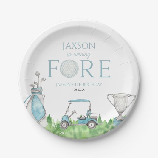 Assiettes En Carton Tournez Fore Blue Golf 4e anniversaire (Devant)