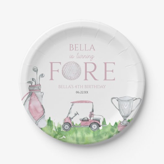 Assiettes En Carton Tournez Fore Pink Golf 4e fête d'anniversaire (Devant)