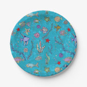 Assiettes En Carton Tourquoise Fish Pattern (Devant)