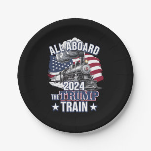 Assiettes En Carton Tous à bord du train Trump Trump 2024 Patriotique 