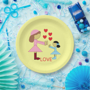 Assiettes En Carton Tous les enfants ont besoin d'amour : Jaune