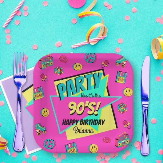 Assiettes En Carton TOUT âge 90s rétro fête d'anniversaire rose person
