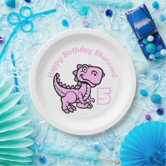 Assiettes En Carton Tout âge rose T Rex Dinosaur Anniversaire (Fête)
