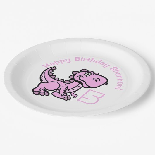 Assiettes En Carton Tout âge rose T Rex Dinosaur Anniversaire (Angle)