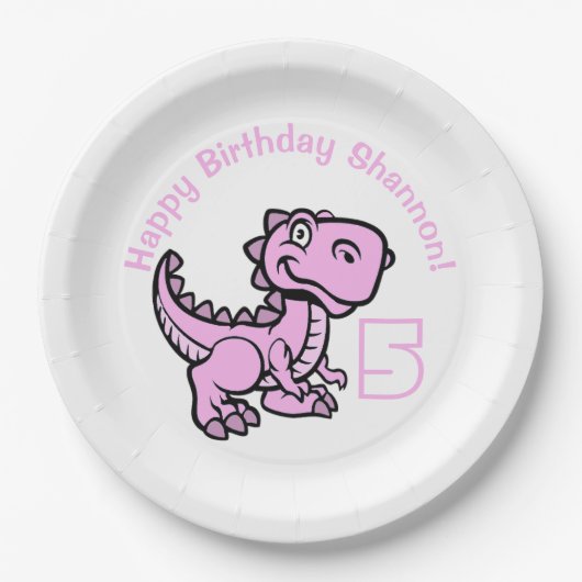 Assiettes En Carton Tout âge rose T Rex Dinosaur Anniversaire (Devant)