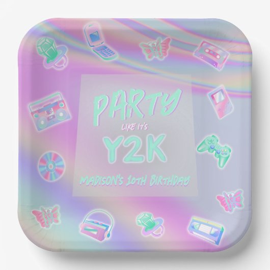 Assiettes En Carton TOUT AGE Y2K iridescendance rainbow fête d'anniver (Recto)