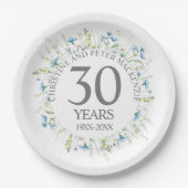 Assiettes En Carton Tout Anniversaire de fleurs bleues Mariages (Devant)