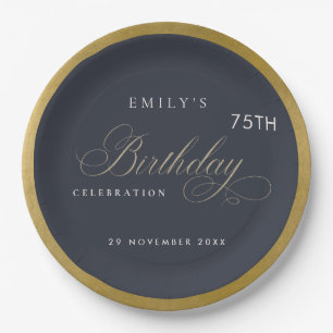 ASSIETTES EN CARTON TOUT ANNIVERSAIRE SIMPLE DE TYPOGRAPHIE D'OR DE