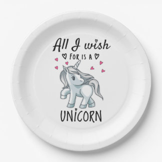 Assiettes En Carton Tout ce que je souhaite est une Licorne