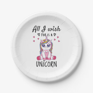 Assiettes En Carton Tout ce que je souhaite est une Licorne