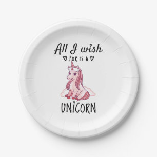Assiettes En Carton Tout ce que je souhaite est une Licorne