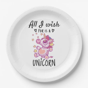 Assiettes En Carton Tout ce que je souhaite est une Licorne