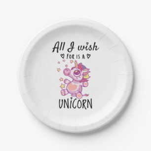 Assiettes En Carton Tout ce que je souhaite est une licorne