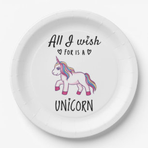 Assiettes En Carton Tout ce que je souhaite est une licorne