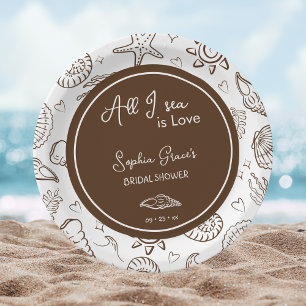 Assiettes En Carton Tout ce que je vois est Amour Coquillages Marron G
