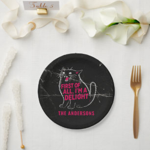 Assiettes En Carton Tout d'abord, je suis un chat noir rugissant ravis
